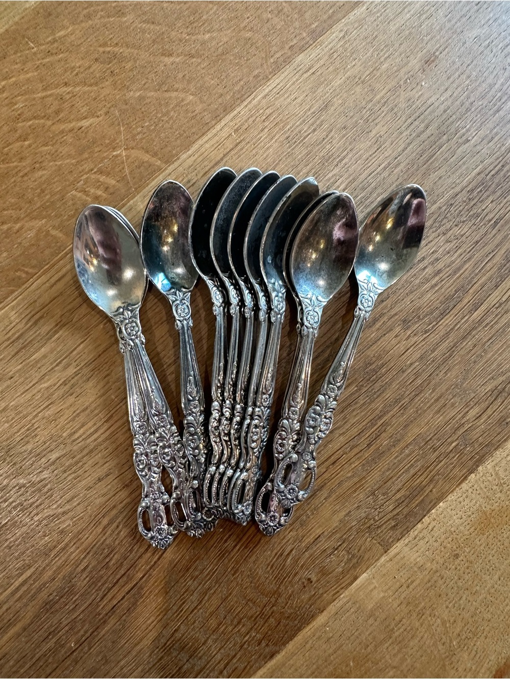 Vintage Set of 8 Floral Pierced Handle Teaspoons Stainless Steel Japan Flatware